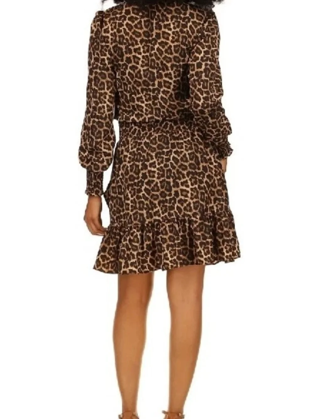Michael Kors Brown Leopard Print Long Sleeve Ruffle Dress